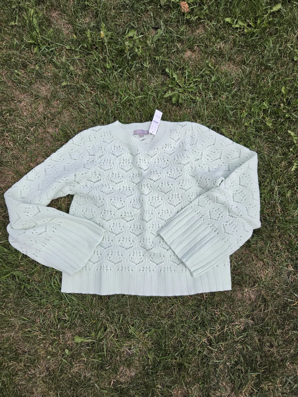 J. Crew Mint Green Pointelle Crewneck Sweater